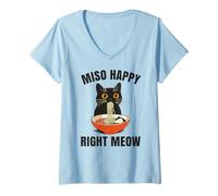 Women's Funny Cat Ramen Miso Happy Right Meow Kawaii Anime Cat V-Neck T-Shirt