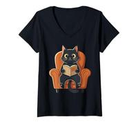 Women's Funny Cat Reading Guide on Misbehaving for Chicken Lovers V-Neck T-Shirt