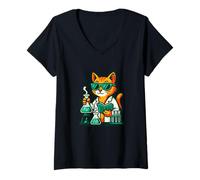 Womens Funny Cat Scientist Chemistry Lab Humor V-Neck T-Shirt