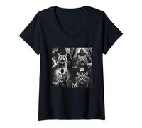 Womens Funny Cat Selfie Black and White Horror Lover Design V-Neck T-Shirt