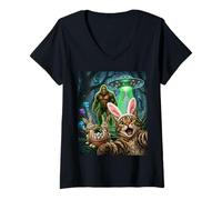 Women's Funny Cat Selfie Easter Bunny Bigfoot UFO V-Neck T-Shirt