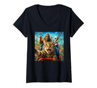 Womens Funny Cat Selfie with Big Foot & Alien Roller Coaster Meme V-Neck T-Shirt