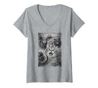Women's Funny Cat Selfie with Taxidermy Moose Deer Bear V-Neck T-Shirt