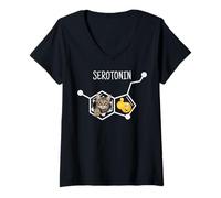 Womens Funny Cat Serotonin Mental Health Science Humor Molecule V-Neck T-Shirt