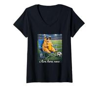 Women's Funny Cat Soccer I Live Here Now V-Neck T-Shirt