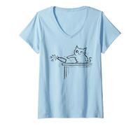 Women's Funny Cat Sunflower Vase Meme Doodle Hand Drawn V-Neck T-Shirt