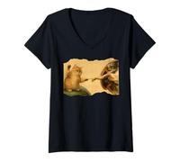 Womens Funny Cat Swatting God's Hand Parody Cat The Divine Swipe V-Neck T-Shirt