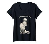 Womens Funny Cat The Thinker World Domination? V-Neck T-Shirt