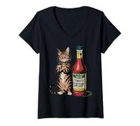 Womens Funny Cat Tomato Catsup Catnip Vinegar Design for Cat Lovers V-Neck T-Shirt