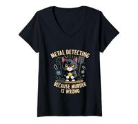 Womens Funny Cat Treasure Hunter Metal Detecting Murder Is Wrong V-Neck T-Shirt