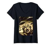 Women's Funny Cat UFO Invasion Alien Fun V-Neck T-Shirt