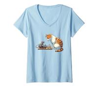 Womens Funny Cat vs Rat Chess V-Neck T-Shirt