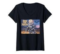 Womens Funny Cat Warrior Smite Evil Fantasy Role Playing Cats V-Neck T-Shirt