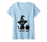 Womens Funny Cat Witch I DO What Want Spooky Wizard Brewing Company V-Neck T-Shirt