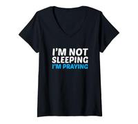 Women's Funny Catholic Christian I'm Not Sleeping I'm Praying V-Neck T-Shirt