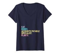 Womens Funny Cats Books Plants Accounts Payable Specialist V-Neck T-Shirt