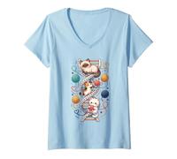 Women's Funny Cats DNA Kitten Molecular Helix Genetics Biology Cat V-Neck T-Shirt