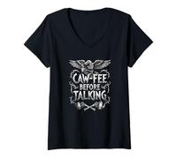 Womens Funny Caw-Fee Before Talking Raven Coffee Crow Sarcastic V-Neck T-Shirt
