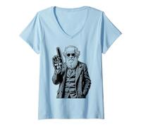 Womens Funny Charles Darwin Foam Finger Number One In Evolution V-Neck T-Shirt