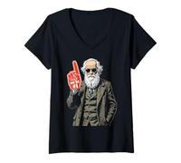 Womens Funny Charles Darwin Foam Finger Number One In Evolution V-Neck T-Shirt