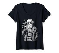 Womens Funny Charles Darwin Foam Finger Number One In Evolution V-Neck T-Shirt