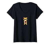 Womens Funny Cheetah Wearing Sunglasses Playing Accordion V-Neck T-Shirt