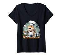 Women's Funny Chef Bearded Dragon Cook Cooking V-Neck T-Shirt