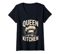 Women's Funny Chef Queen of The Kitchen V-Neck T-Shirt