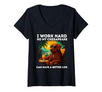 Womens Funny Chesapeake Bay Retriever I Work Hard Chesapeake Lovers V-Neck T-Shirt