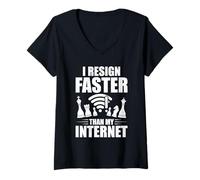 Womens Funny Chess and WiFi Quote I Resign Faster Than My Internet V-Neck T-Shirt