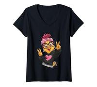 Women's Funny Chick with Glasses Double Peace Sign Hipster Bird V-Neck T-Shirt