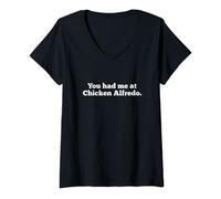 Womens Funny Chicken Alfredo Lover Fettuccine Parmesan Pasta Gift V-Neck T-Shirt