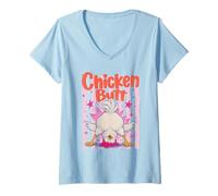 Women's Funny Chicken Butt Cartoon Humor V-Neck T-Shirt