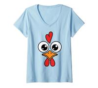 Womens Funny Chicken Face Big Eyes Cartoon Rooster Halloween Outfit V-Neck T-Shirt