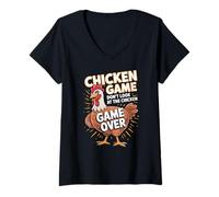 Womens Funny Chicken Game Don't Look at the Chicken Silly Joke V-Neck T-Shirt