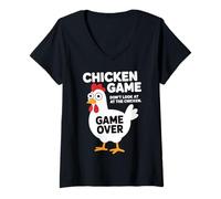 Women's Funny Chicken Game Don't Look Game Over Humor V-Neck T-Shirt
