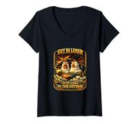 Women's Funny Chicken Get in Loser We're Going to The Cottage Meme V-Neck T-Shirt