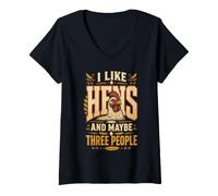 Women's Funny Chicken Lover I Like Hens and Maybe Three People V-Neck T-Shirt