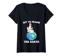 Women's Funny Chicken Off to Praise The Earth Earth Day V-Neck T-Shirt