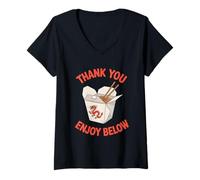 Women's Funny Chinese Takeout Thank You Enjoy V-Neck T-Shirt