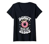Womens Funny Christian Donut Cute Faith Humor Retro Jesus Art V-Neck T-Shirt