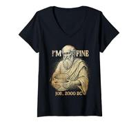 Women's Funny Christian Im Fine Job 2000 BC Biblical Sarcastic Humor V-Neck T-Shirt