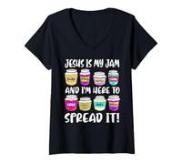 Womens Funny Christian Jesus is My Jam Here to Spread Bible Faith V-Neck T-Shirt