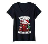 Women's Funny Christmas Camping Backpack Snacks Hiking Camper V-Neck T-Shirt