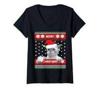 Womens Funny Christmas Cat Lovers Christmas V-Neck T-Shirt