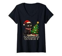 Womens Funny Christmas Cat Tee, Grumpy Holiday Humor for Cat-Lovers V-Neck T-Shirt