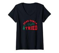 Womens Funny Christmas Dear Santa I Really Tried V-Neck T-Shirt