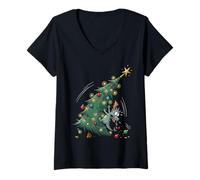 Womens Funny Christmas Dragon Wrecking The Tree Holiday Pajama V-Neck T-Shirt