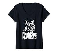 Womens Funny Christmas French Bulldog Dog T-Shirt Frenchie Navidad V-Neck T-Shirt