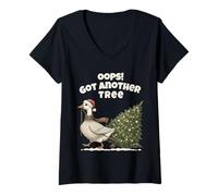 Womens Funny Christmas Goose, Oops! Got Another Tree Holiday V-Neck T-Shirt